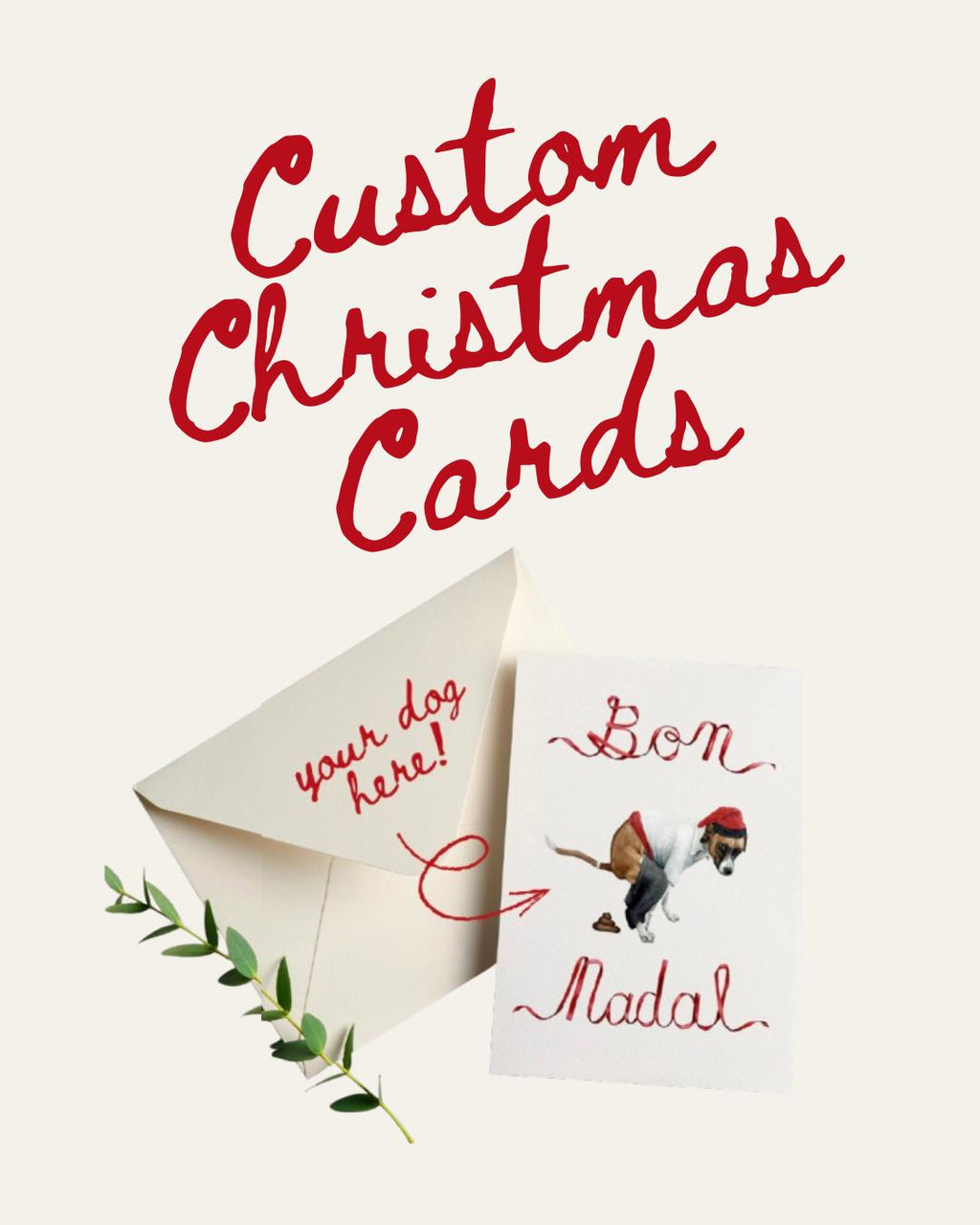 Custom Catalan Caganer Christmas card with envelope and greeting card on a white background