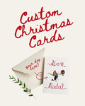 Custom Catalan Caganer Christmas card with envelope and greeting card on a white background